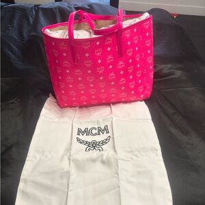 MCM Fuchsia Liz Shopper Logo Tote Pink